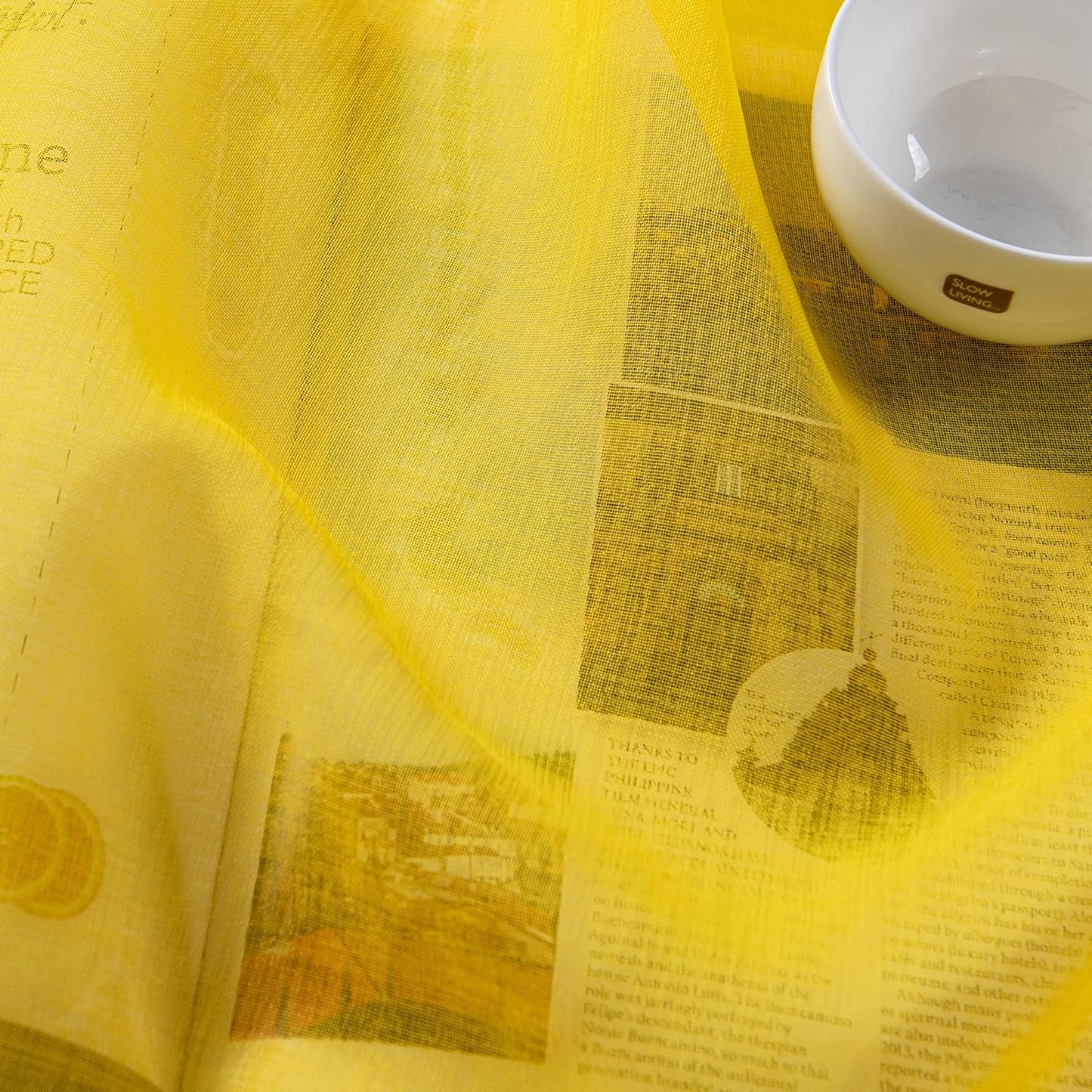DWCN Yellow Faux Linen Sheer Curtains - Grommet Voile Window Curtain Drapes for Bedroom Living Room 52 x 84 inches Long, Set of 2