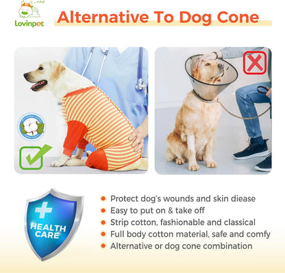 Dog Recovery Bodysuit, Full Body Wound Protection for Large Medium Dogs, Abdomen Cut-Out Post-Surgery Care, Wide Stripe, Orange Yellow, XXL