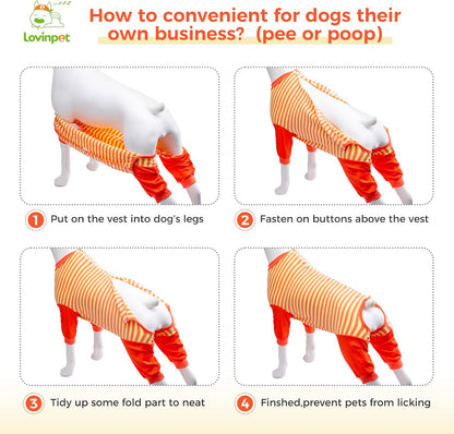 Dog Recovery Bodysuit, Full Body Wound Protection for Large Medium Dogs, Abdomen Cut-Out Post-Surgery Care, Wide Stripe, Orange Yellow, XXL