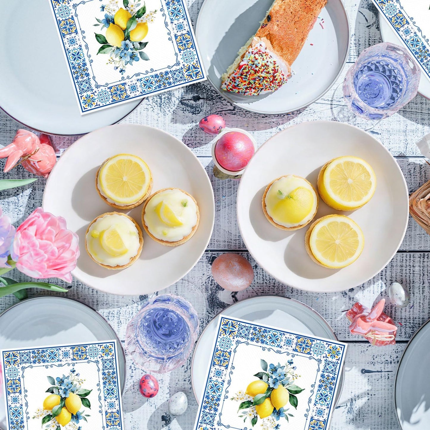 50PCS Lemon Paper Napkins Amalfi Coast Party Decorations Yellow Citrus Blue Italian Style Disposable Hand Towel For Summer Party Bathroom Wedding Supplies Table Decor