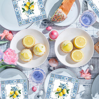 50PCS Lemon Paper Napkins Amalfi Coast Party Decorations Yellow Citrus Blue Italian Style Disposable Hand Towel For Summer Party Bathroom Wedding Supplies Table Decor