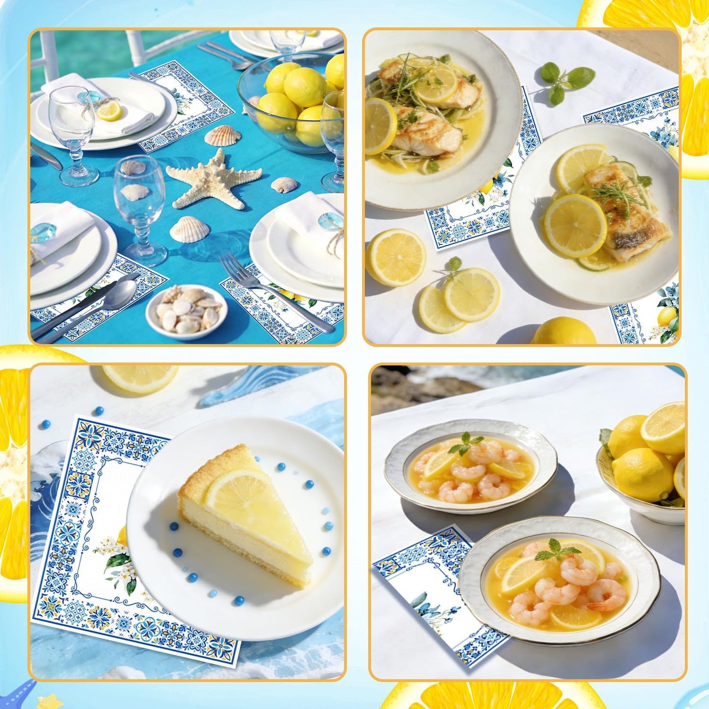 50PCS Lemon Paper Napkins Amalfi Coast Party Decorations Yellow Citrus Blue Italian Style Disposable Hand Towel For Summer Party Bathroom Wedding Supplies Table Decor