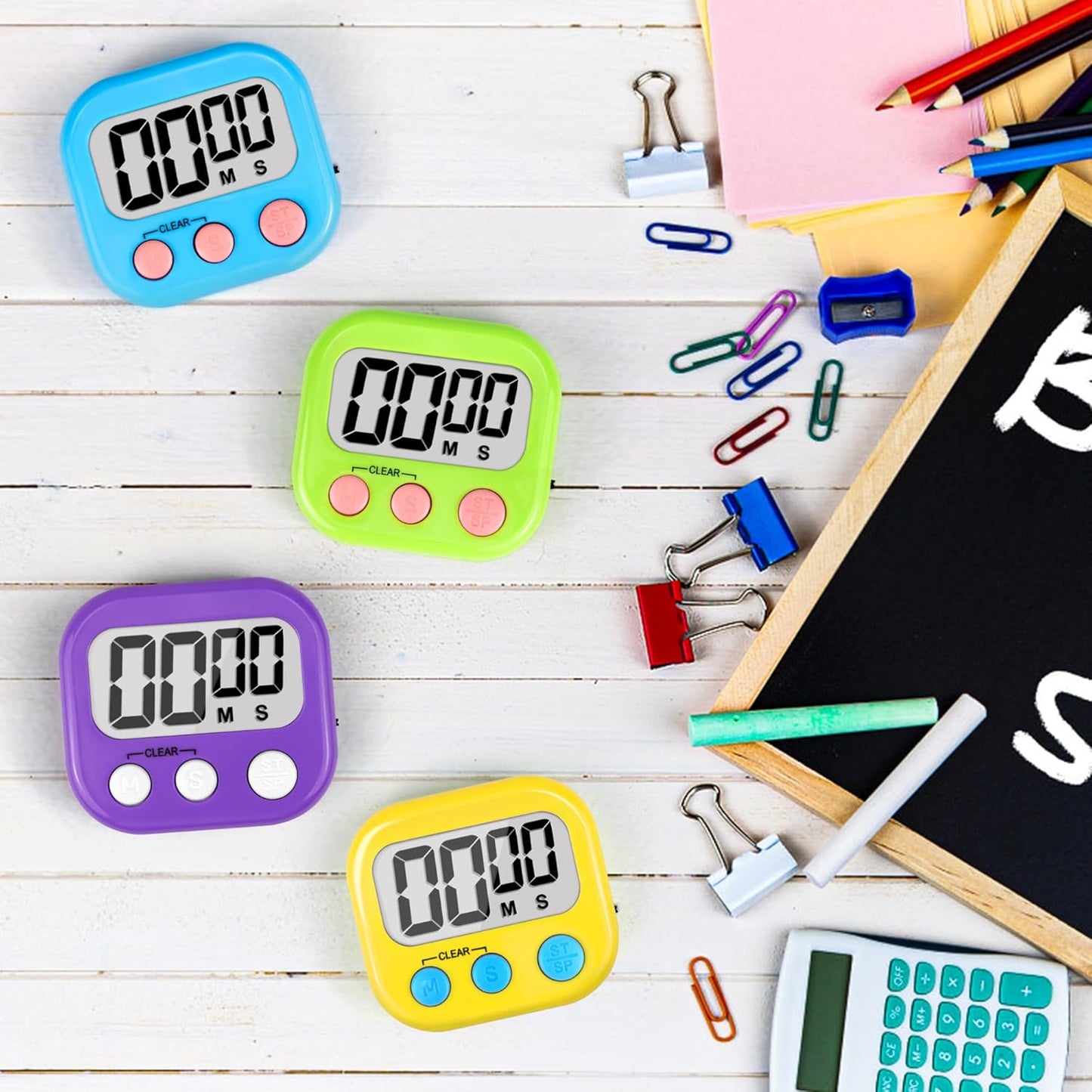 Digital Timer for Kids Teacher Supplies Classroom Timer for Study Learning Management Kitchen Work Exercise-4Pack Blue Green Yellow Purple