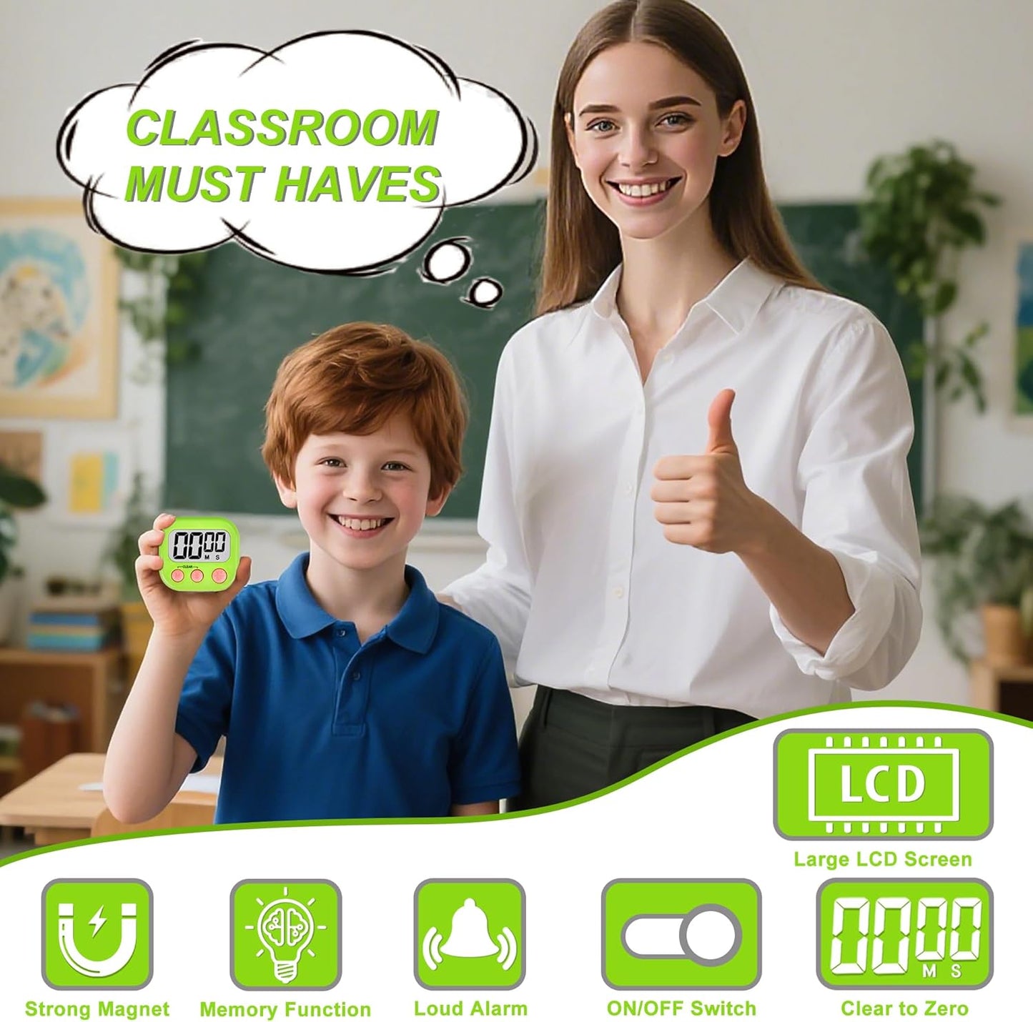 Digital Timer for Kids Teacher Supplies Classroom Timer for Study Learning Management Kitchen Work Exercise-4Pack Blue Green Yellow Purple