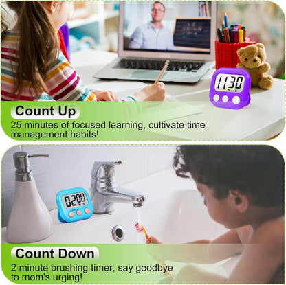 Digital Timer for Kids Teacher Supplies Classroom Timer for Study Learning Management Kitchen Work Exercise-4Pack Blue Green Yellow Purple