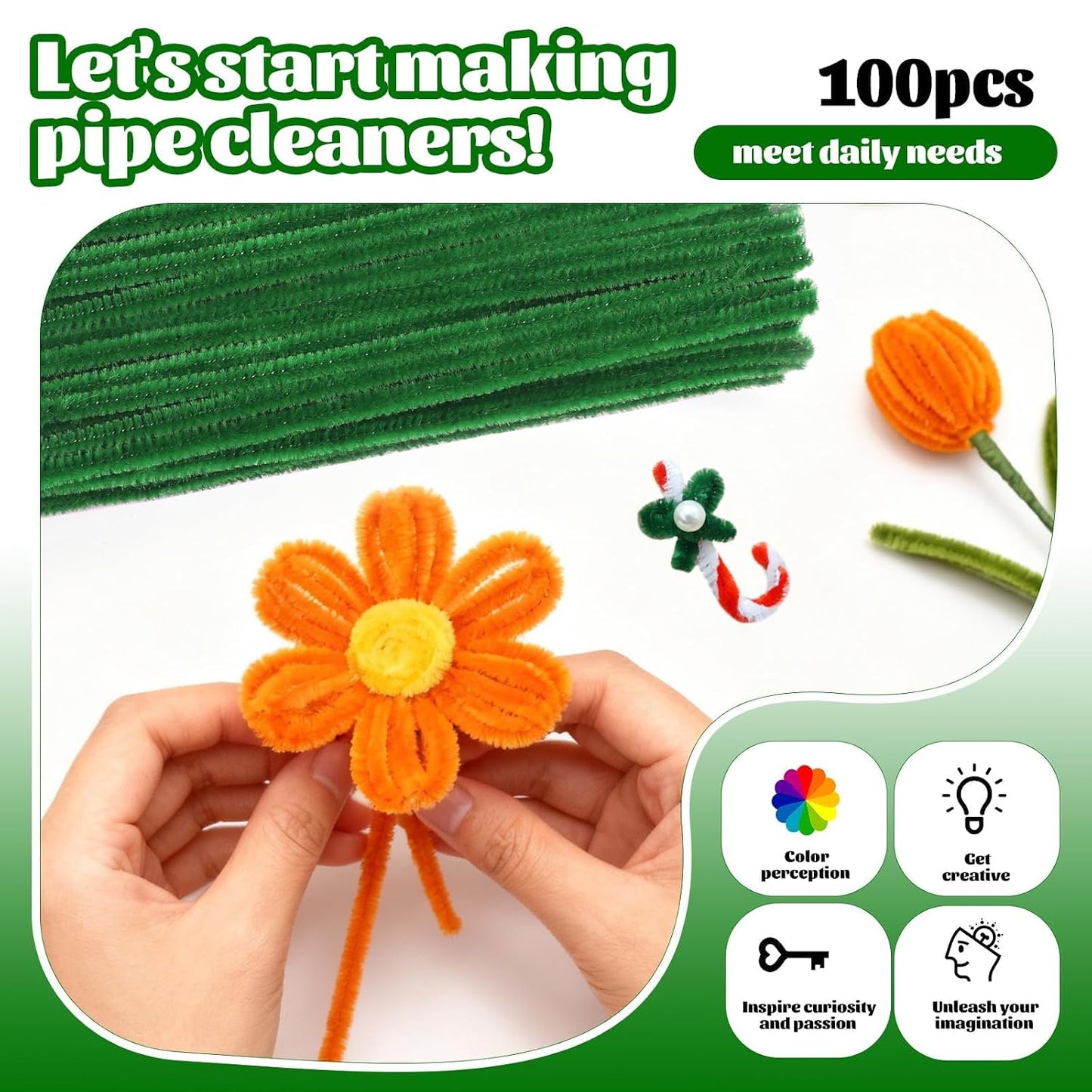 100 Pcs Pipe Cleaners Chenille Stem, Yellow Pipe Cleaners Craft | Pipe Cleaners Bulk, Fuzzy Sticks Craft Supplies for Creative Handmade DIY Art Gifts for Mom Craft Project