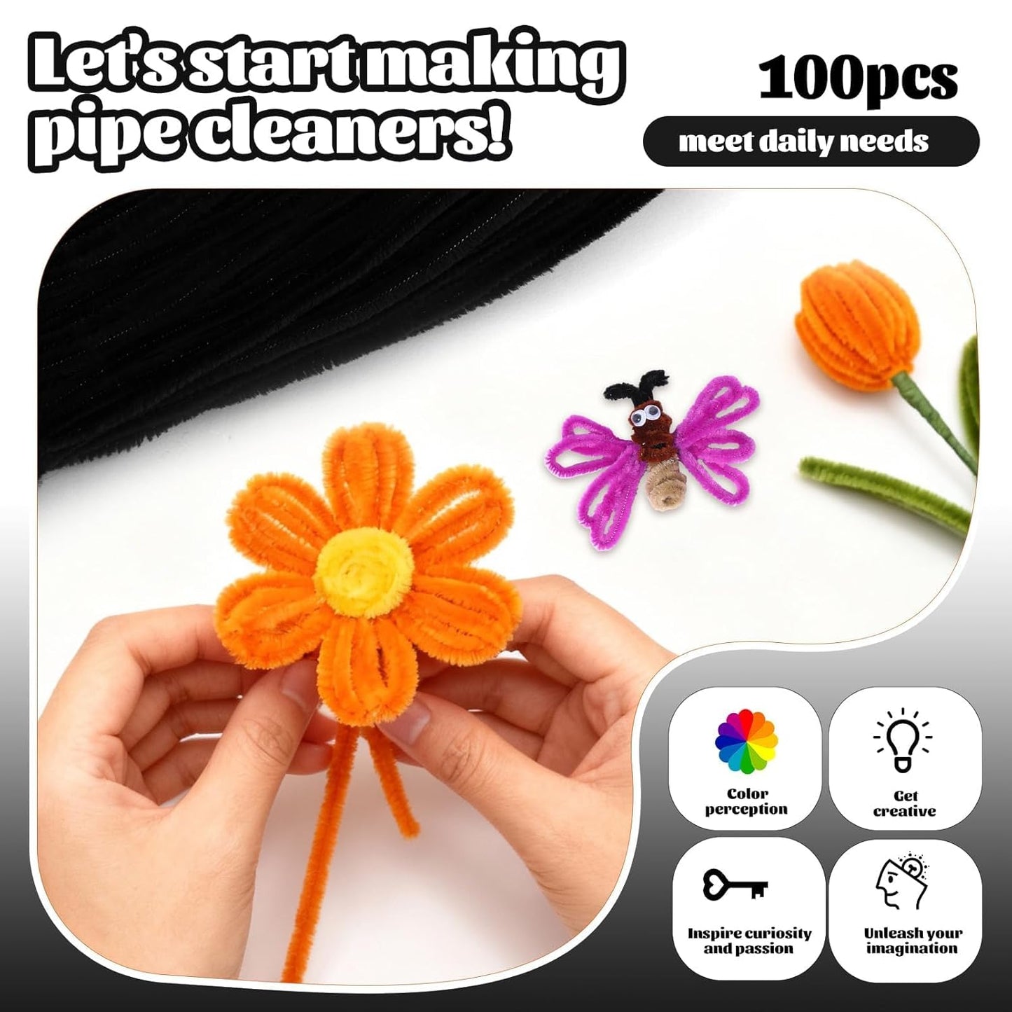 100 Pcs Pipe Cleaners Chenille Stem, Yellow Pipe Cleaners Craft | Pipe Cleaners Bulk, Fuzzy Sticks Craft Supplies for Creative Handmade DIY Art Gifts for Mom Craft Project