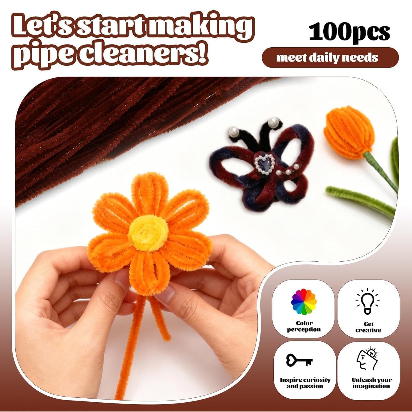 100 Pcs Pipe Cleaners Chenille Stem, Yellow Pipe Cleaners Craft | Pipe Cleaners Bulk, Fuzzy Sticks Craft Supplies for Creative Handmade DIY Art Gifts for Mom Craft Project