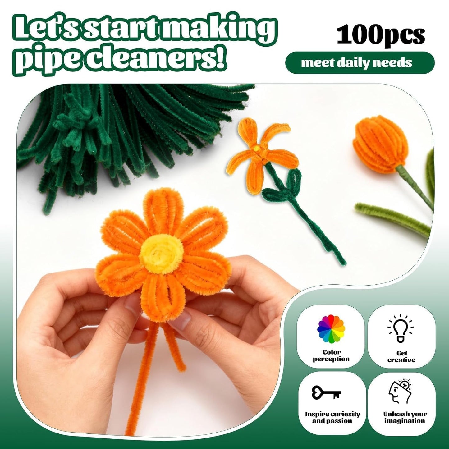 100 Pcs Pipe Cleaners Chenille Stem, Yellow Pipe Cleaners Craft | Pipe Cleaners Bulk, Fuzzy Sticks Craft Supplies for Creative Handmade DIY Art Gifts for Mom Craft Project