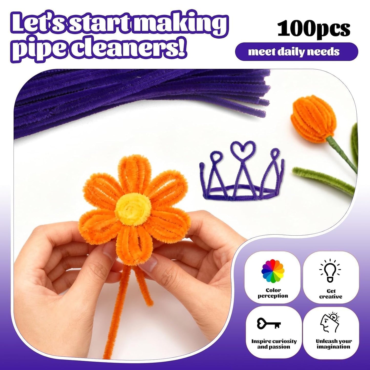 100 Pcs Pipe Cleaners Chenille Stem, Yellow Pipe Cleaners Craft | Pipe Cleaners Bulk, Fuzzy Sticks Craft Supplies for Creative Handmade DIY Art Gifts for Mom Craft Project