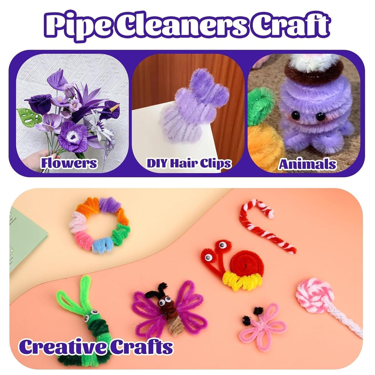100 Pcs Pipe Cleaners Chenille Stem, Yellow Pipe Cleaners Craft | Pipe Cleaners Bulk, Fuzzy Sticks Craft Supplies for Creative Handmade DIY Art Gifts for Mom Craft Project