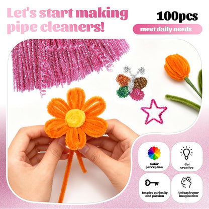 100 Pcs Pipe Cleaners Chenille Stem, Yellow Pipe Cleaners Craft | Pipe Cleaners Bulk, Fuzzy Sticks Craft Supplies for Creative Handmade DIY Art Gifts for Mom Craft Project