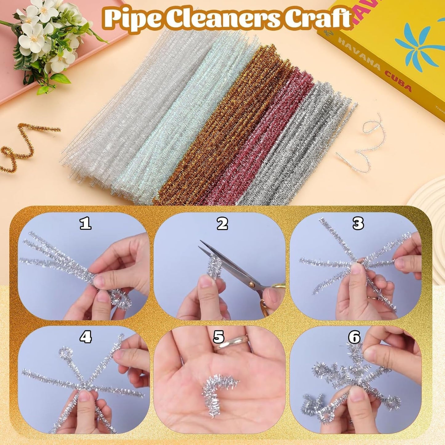 100 Pcs Pipe Cleaners Chenille Stem, Yellow Pipe Cleaners Craft | Pipe Cleaners Bulk, Fuzzy Sticks Craft Supplies for Creative Handmade DIY Art Gifts for Mom Craft Project
