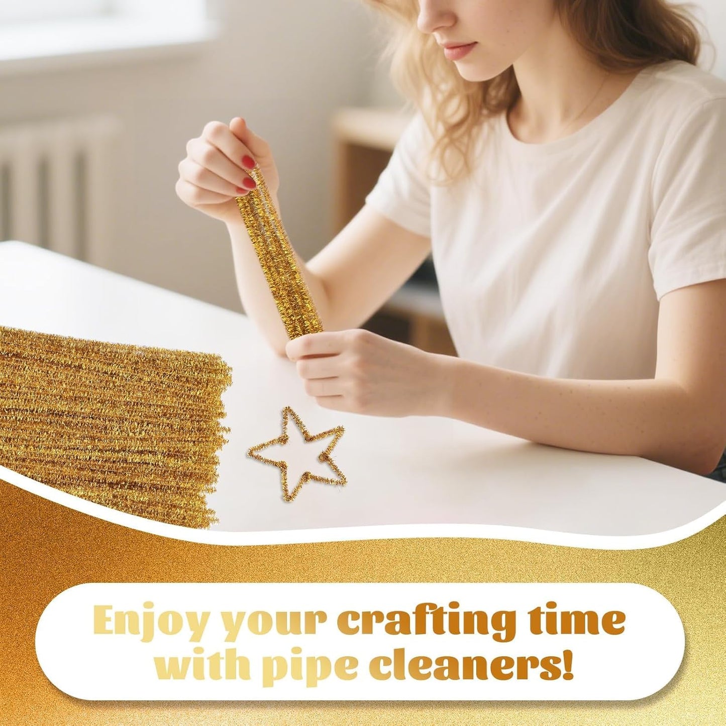 100 Pcs Pipe Cleaners Chenille Stem, Yellow Pipe Cleaners Craft | Pipe Cleaners Bulk, Fuzzy Sticks Craft Supplies for Creative Handmade DIY Art Gifts for Mom Craft Project