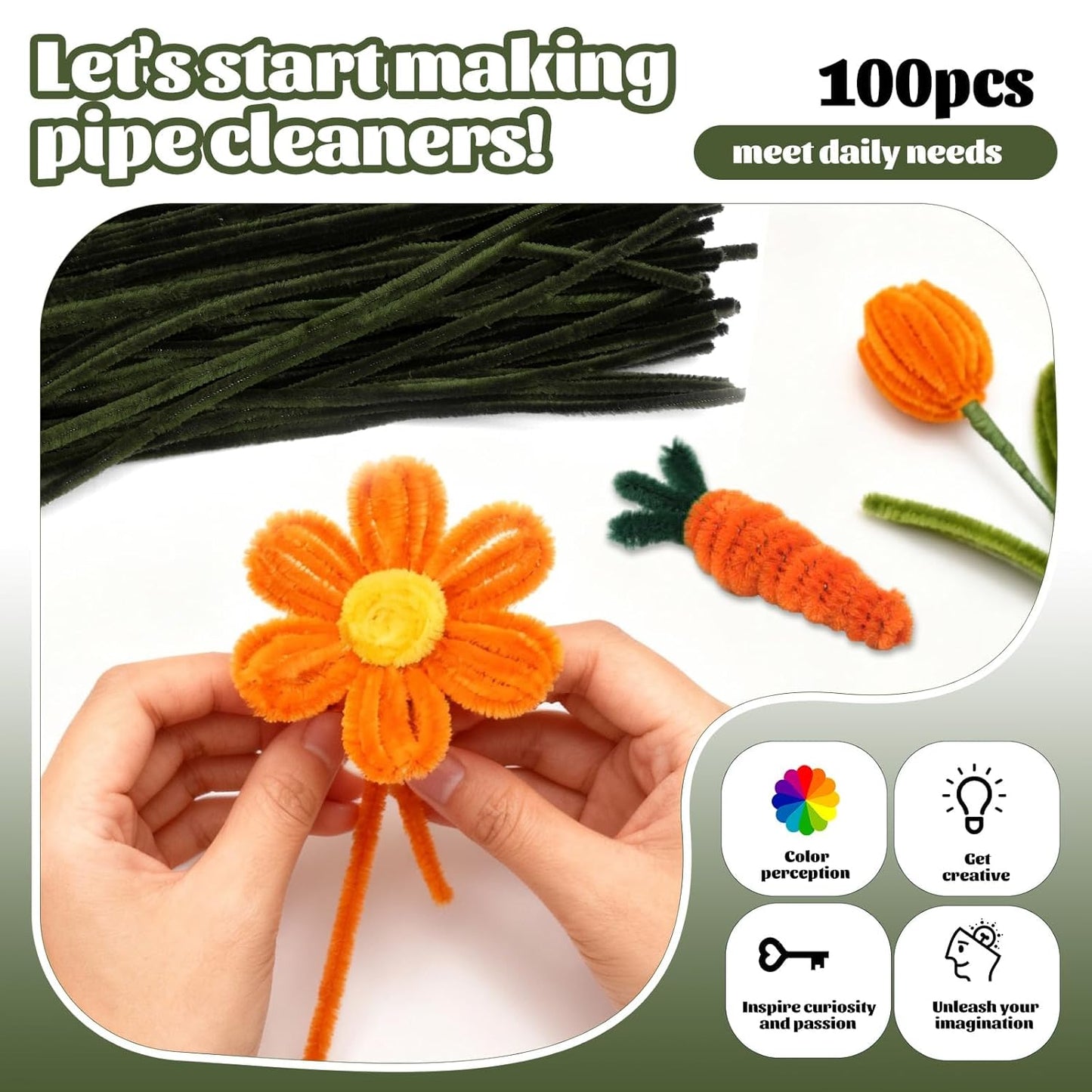 100 Pcs Pipe Cleaners Chenille Stem, Yellow Pipe Cleaners Craft | Pipe Cleaners Bulk, Fuzzy Sticks Craft Supplies for Creative Handmade DIY Art Gifts for Mom Craft Project