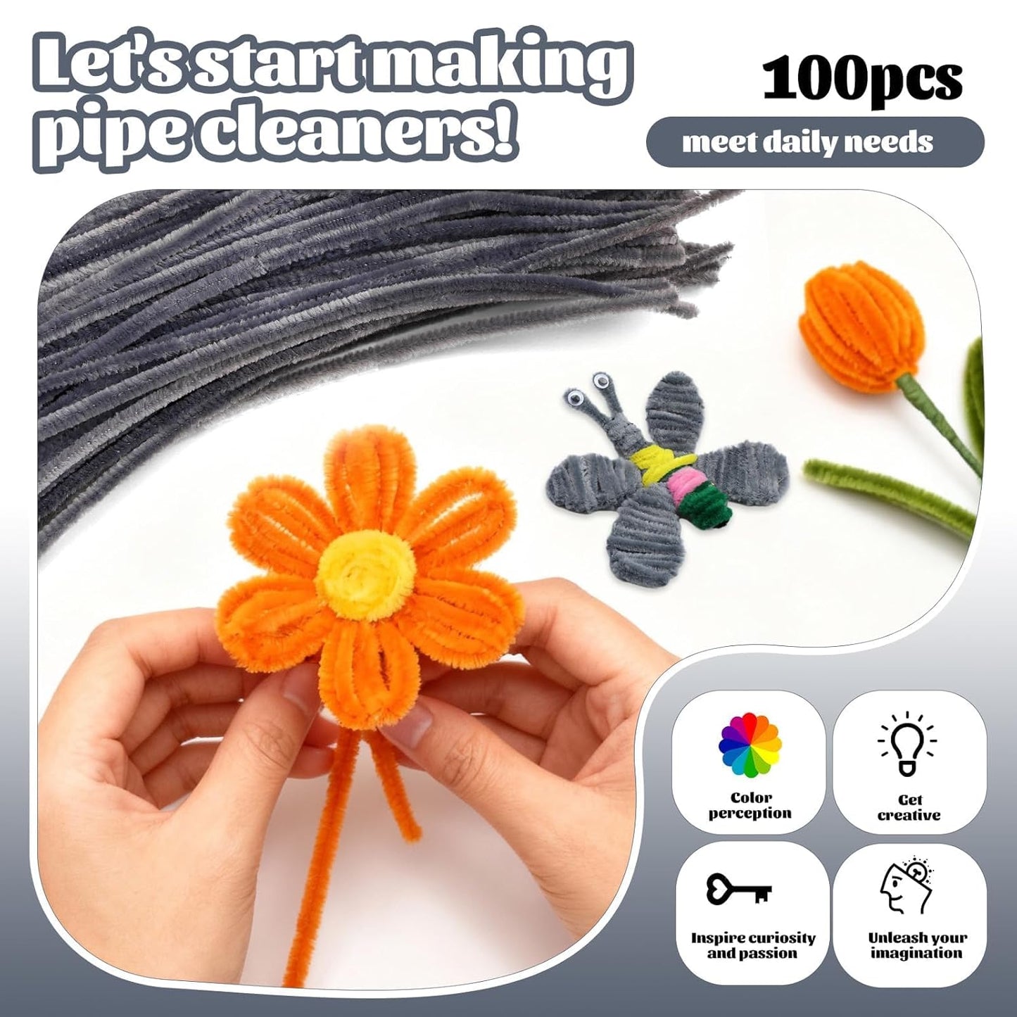100 Pcs Pipe Cleaners Chenille Stem, Yellow Pipe Cleaners Craft | Pipe Cleaners Bulk, Fuzzy Sticks Craft Supplies for Creative Handmade DIY Art Gifts for Mom Craft Project