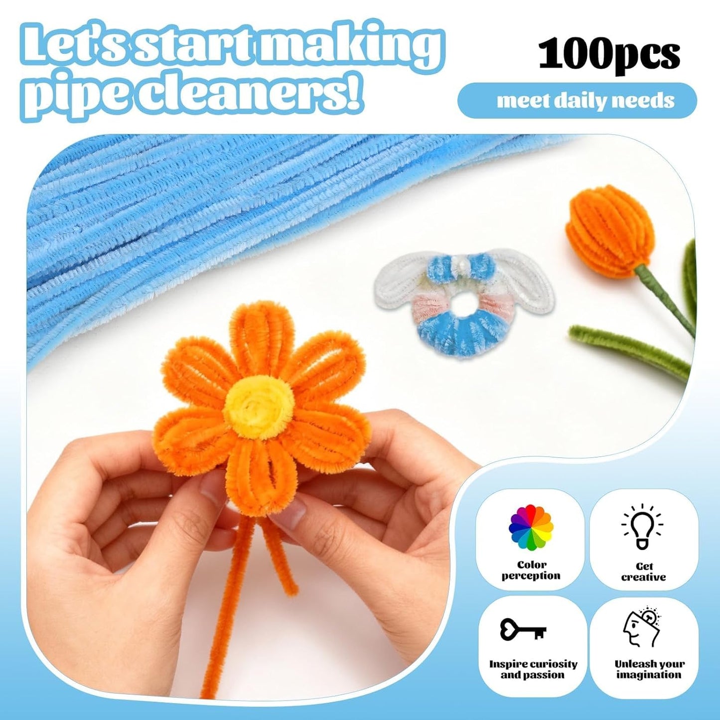 100 Pcs Pipe Cleaners Chenille Stem, Yellow Pipe Cleaners Craft | Pipe Cleaners Bulk, Fuzzy Sticks Craft Supplies for Creative Handmade DIY Art Gifts for Mom Craft Project