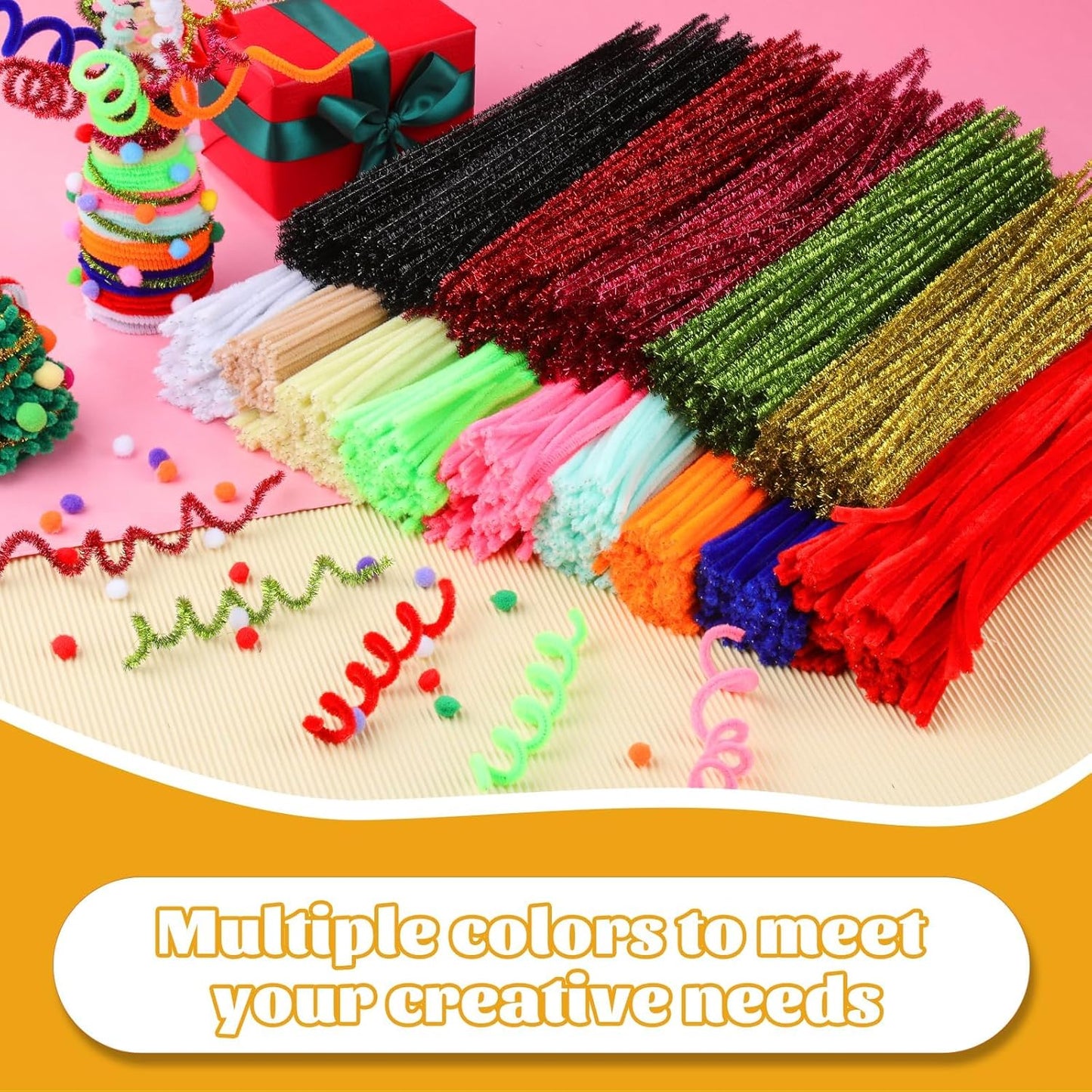 100 Pcs Pipe Cleaners Chenille Stem, Yellow Pipe Cleaners Craft | Pipe Cleaners Bulk, Fuzzy Sticks Craft Supplies for Creative Handmade DIY Art Gifts for Mom Craft Project