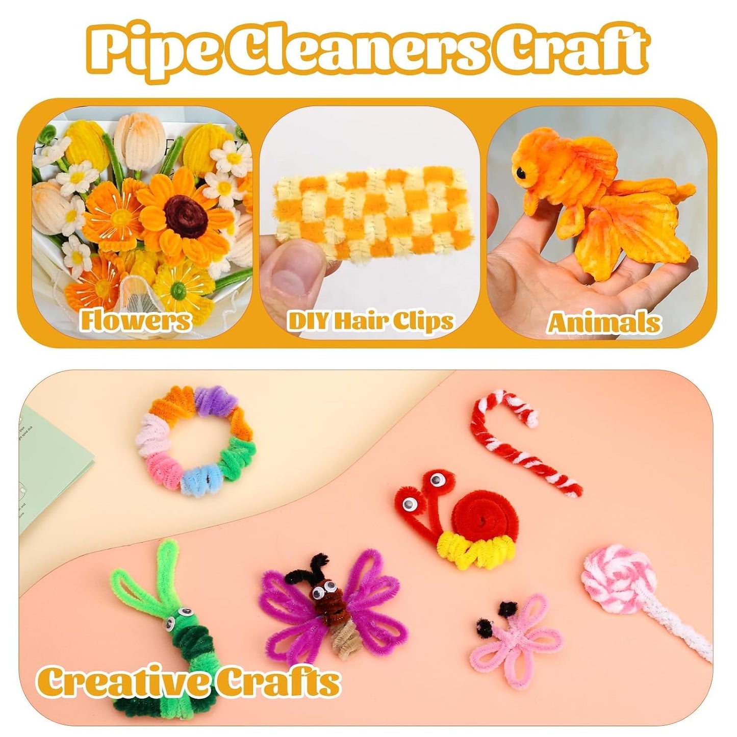 100 Pcs Pipe Cleaners Chenille Stem, Yellow Pipe Cleaners Craft | Pipe Cleaners Bulk, Fuzzy Sticks Craft Supplies for Creative Handmade DIY Art Gifts for Mom Craft Project