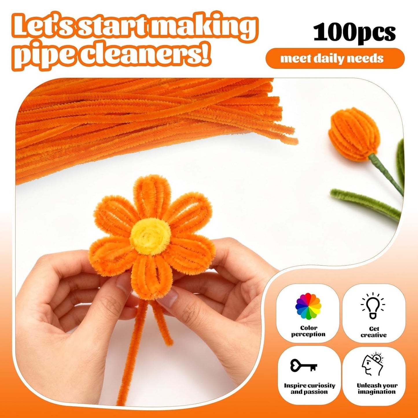 100 Pcs Pipe Cleaners Chenille Stem, Yellow Pipe Cleaners Craft | Pipe Cleaners Bulk, Fuzzy Sticks Craft Supplies for Creative Handmade DIY Art Gifts for Mom Craft Project