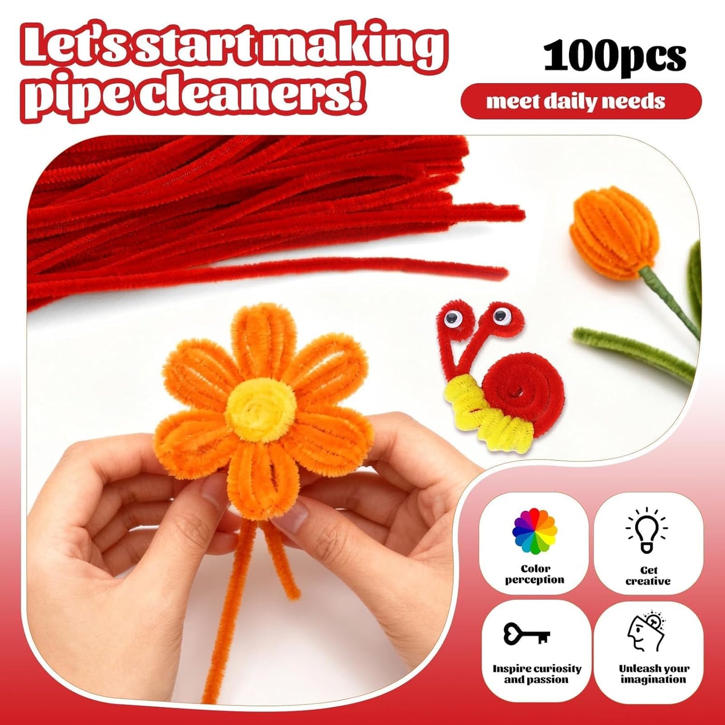 100 Pcs Pipe Cleaners Chenille Stem, Yellow Pipe Cleaners Craft | Pipe Cleaners Bulk, Fuzzy Sticks Craft Supplies for Creative Handmade DIY Art Gifts for Mom Craft Project