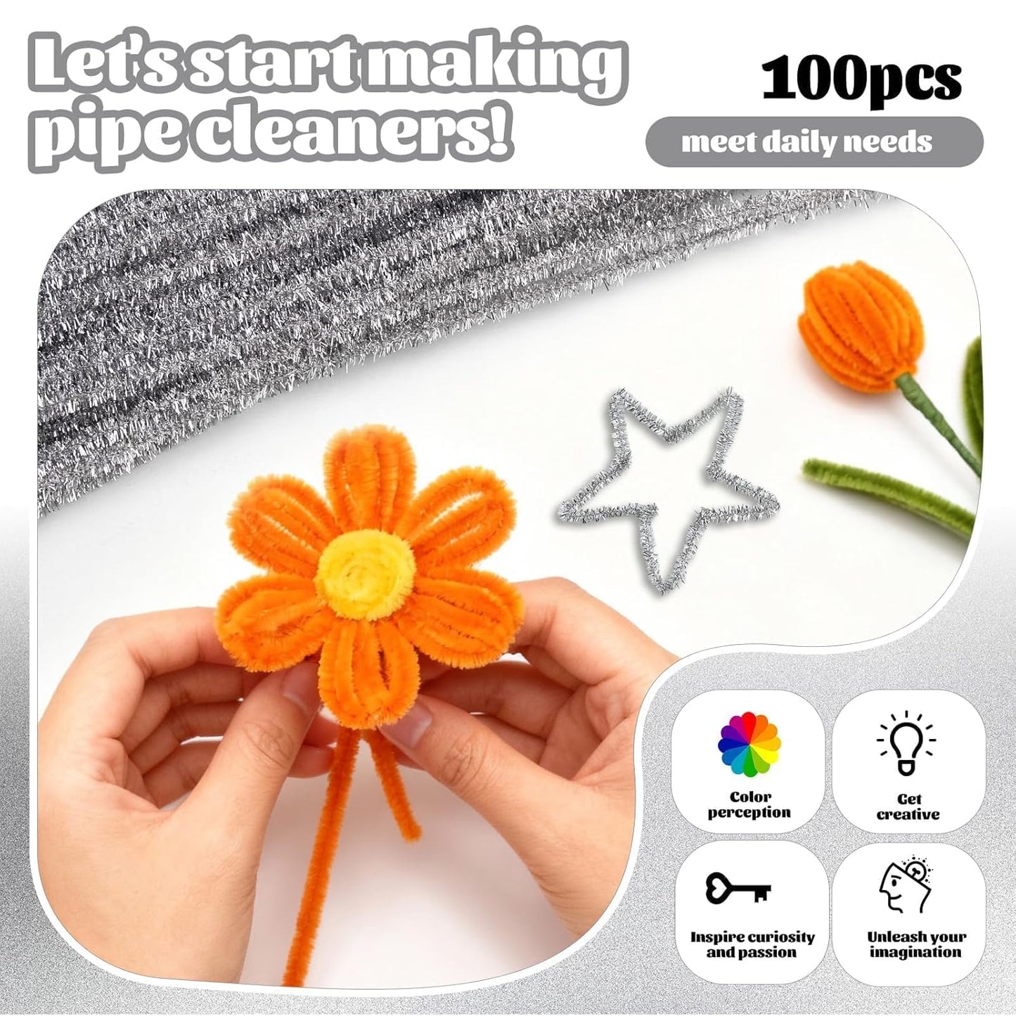 100 Pcs Pipe Cleaners Chenille Stem, Yellow Pipe Cleaners Craft | Pipe Cleaners Bulk, Fuzzy Sticks Craft Supplies for Creative Handmade DIY Art Gifts for Mom Craft Project