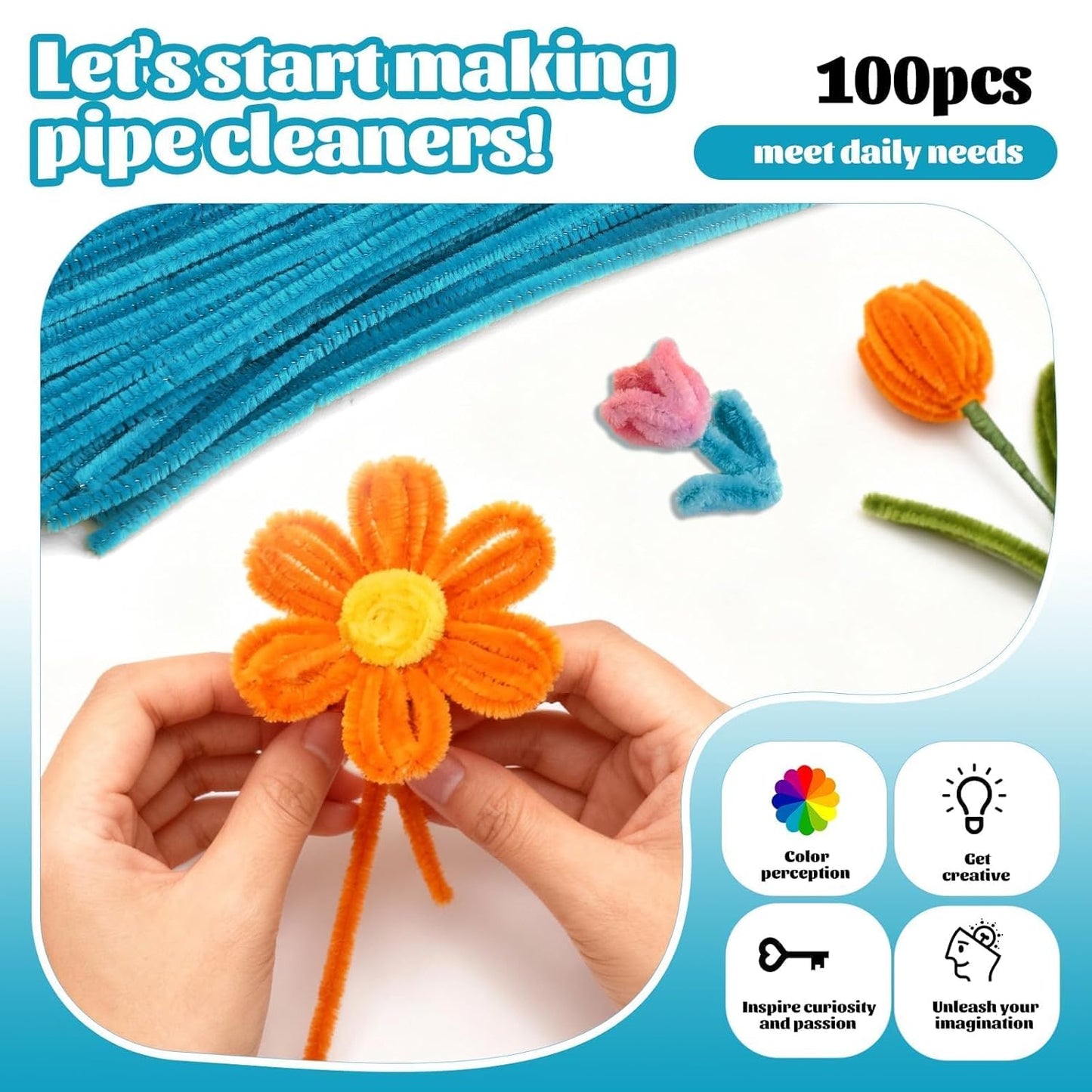 100 Pcs Pipe Cleaners Chenille Stem, Yellow Pipe Cleaners Craft | Pipe Cleaners Bulk, Fuzzy Sticks Craft Supplies for Creative Handmade DIY Art Gifts for Mom Craft Project