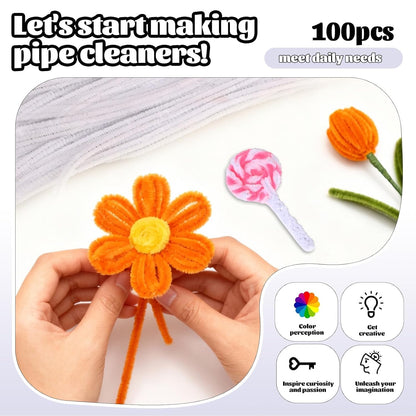 100 Pcs Pipe Cleaners Chenille Stem, Yellow Pipe Cleaners Craft | Pipe Cleaners Bulk, Fuzzy Sticks Craft Supplies for Creative Handmade DIY Art Gifts for Mom Craft Project