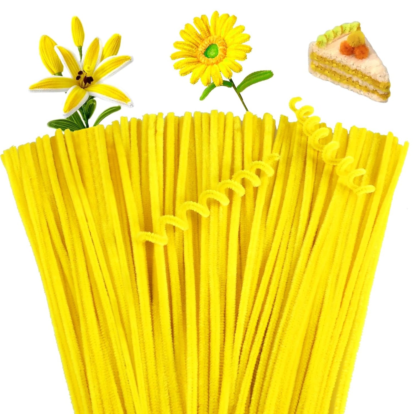 100 Pcs Pipe Cleaners Chenille Stem, Yellow Pipe Cleaners Craft | Pipe Cleaners Bulk, Fuzzy Sticks Craft Supplies for Creative Handmade DIY Art Gifts for Mom Craft Project