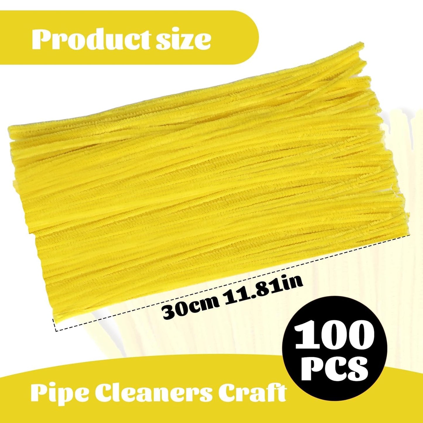 100 Pcs Pipe Cleaners Chenille Stem, Yellow Pipe Cleaners Craft | Pipe Cleaners Bulk, Fuzzy Sticks Craft Supplies for Creative Handmade DIY Art Gifts for Mom Craft Project