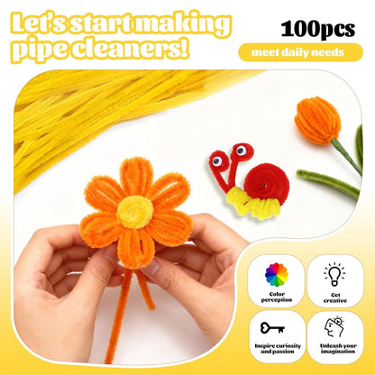 100 Pcs Pipe Cleaners Chenille Stem, Yellow Pipe Cleaners Craft | Pipe Cleaners Bulk, Fuzzy Sticks Craft Supplies for Creative Handmade DIY Art Gifts for Mom Craft Project