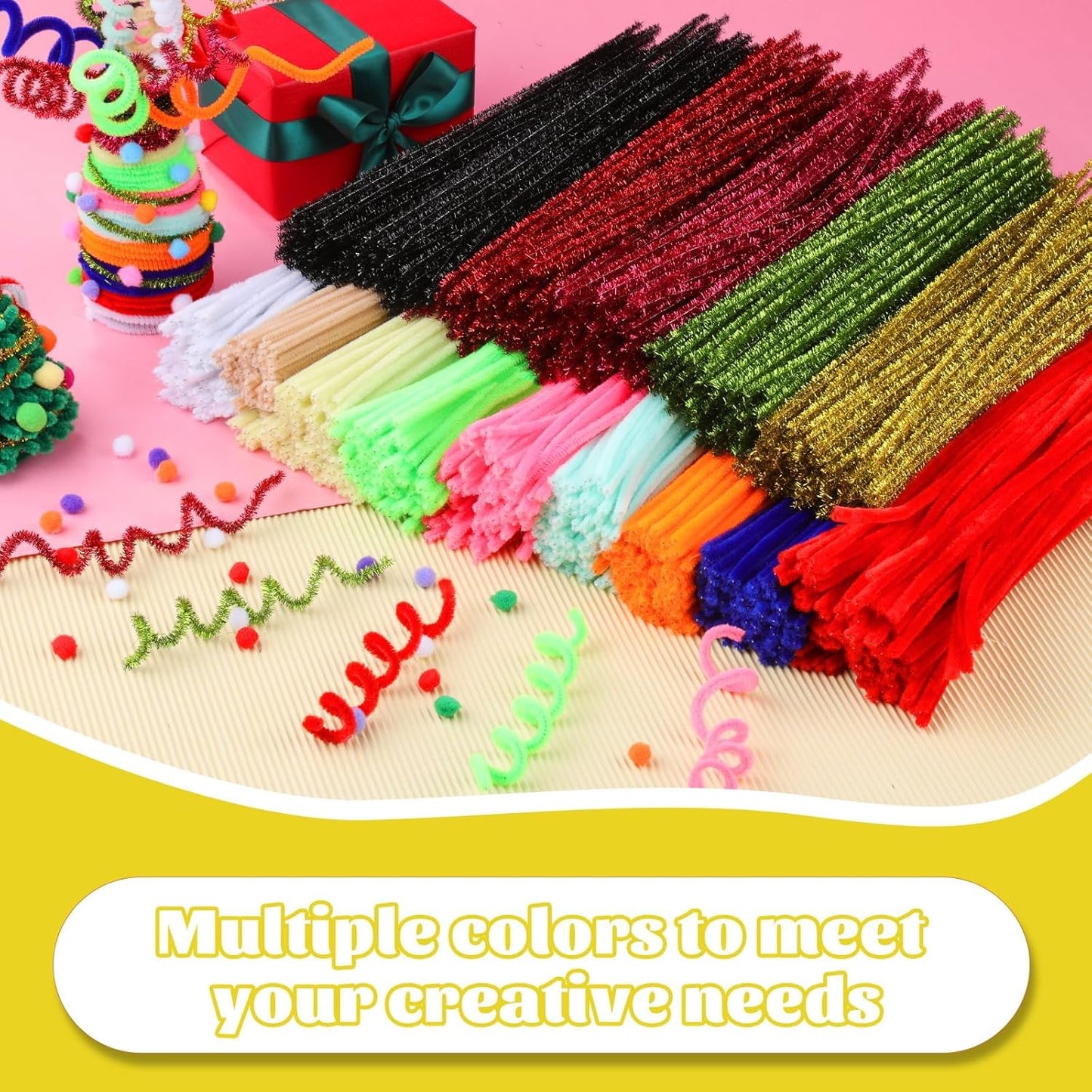 100 Pcs Pipe Cleaners Chenille Stem, Yellow Pipe Cleaners Craft | Pipe Cleaners Bulk, Fuzzy Sticks Craft Supplies for Creative Handmade DIY Art Gifts for Mom Craft Project