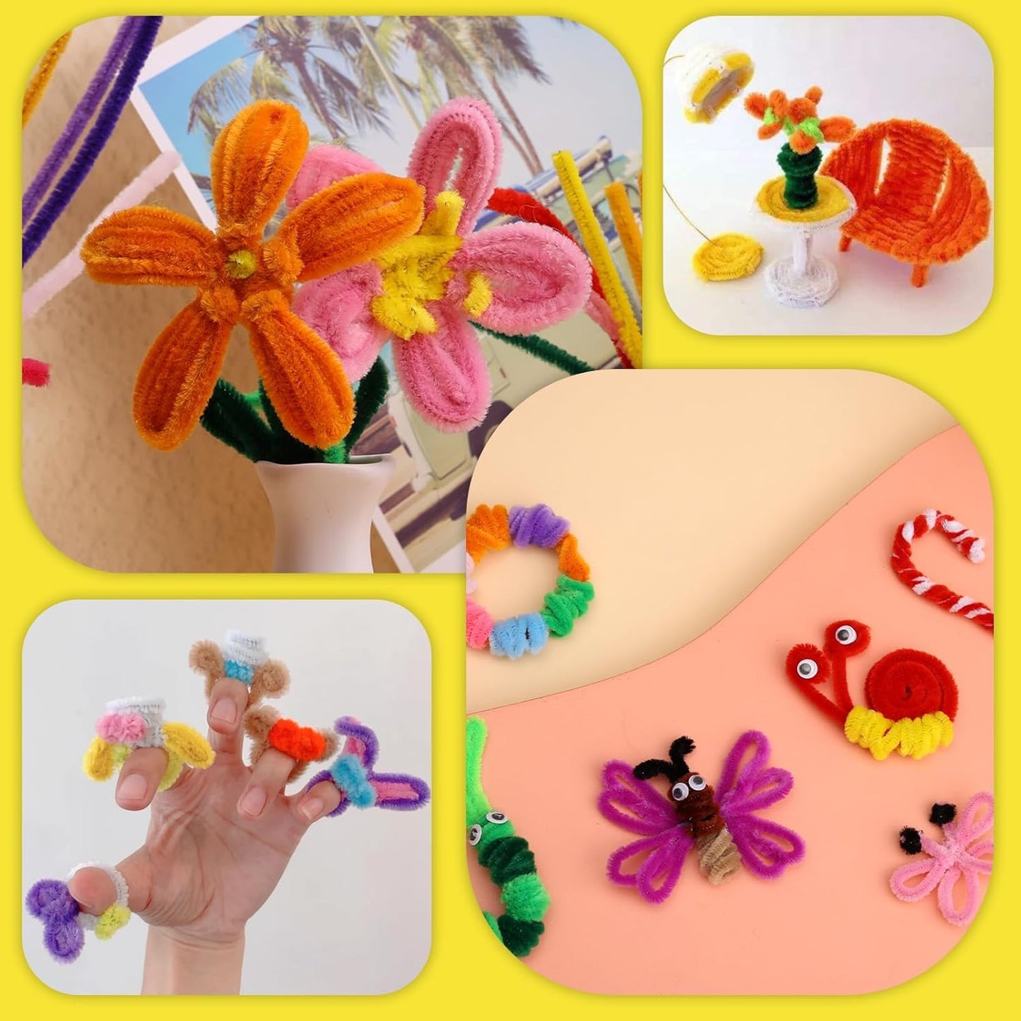 100 Pcs Pipe Cleaners Chenille Stem, Yellow Pipe Cleaners Craft | Pipe Cleaners Bulk, Fuzzy Sticks Craft Supplies for Creative Handmade DIY Art Gifts for Mom Craft Project