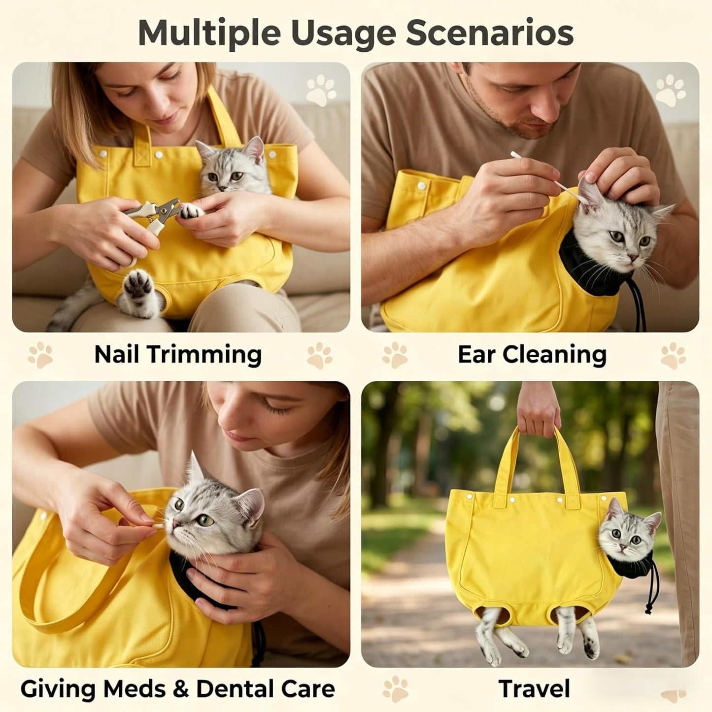Cat Carrier Bag, Soft Pet Canvas Shoulder Carrying Pouch Hand Free Kitten Backpack with Holes for 5-11 lbs Small Dogs, Cats, and Pets Outdoor Travel, Yellow