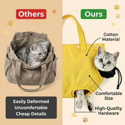 Cat Carrier Bag, Soft Pet Canvas Shoulder Carrying Pouch Hand Free Kitten Backpack with Holes for 5-11 lbs Small Dogs, Cats, and Pets Outdoor Travel, Yellow