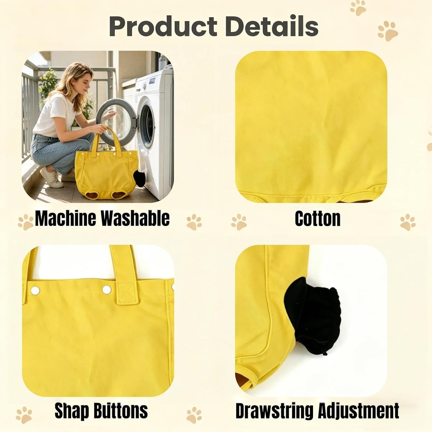 Cat Carrier Bag, Soft Pet Canvas Shoulder Carrying Pouch Hand Free Kitten Backpack with Holes for 5-11 lbs Small Dogs, Cats, and Pets Outdoor Travel, Yellow