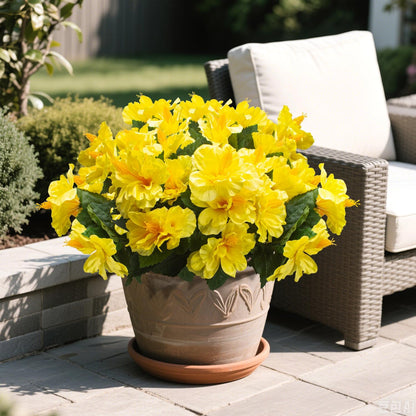 Artificial Hibiscus Flowers 5 Bundles, UV Resistant Fake Tropical Flowers Realistic Silk Blooms for Outdoor Planter Garden Patio Porch Window Box Home Decor (Yellow)
