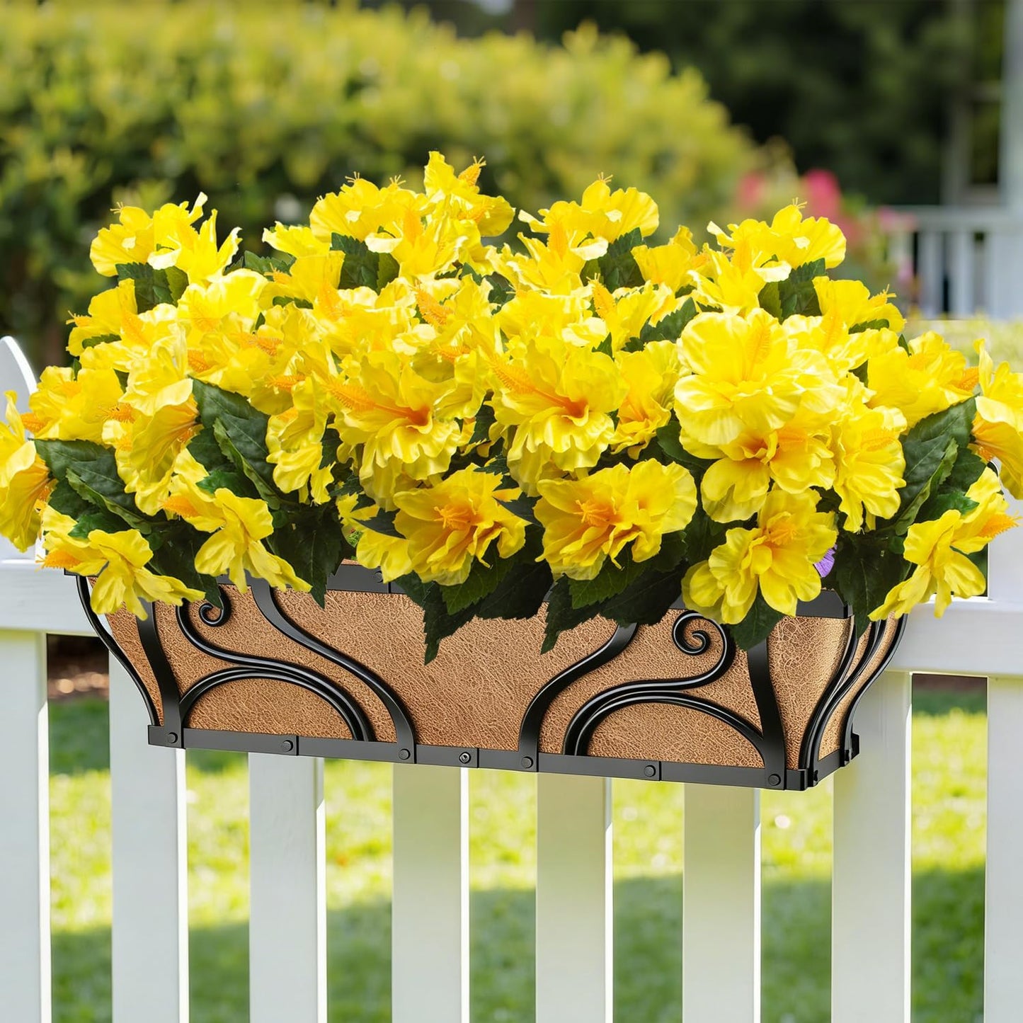 Artificial Hibiscus Flowers 5 Bundles, UV Resistant Fake Tropical Flowers Realistic Silk Blooms for Outdoor Planter Garden Patio Porch Window Box Home Decor (Yellow)