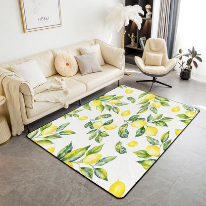 Lemon Area Rug 3x5 Botanical Lemon Pattern Indoor Floor Mat Room Decorative Tropical Fruit Living Room Rugs Yellow Green Accent Rug