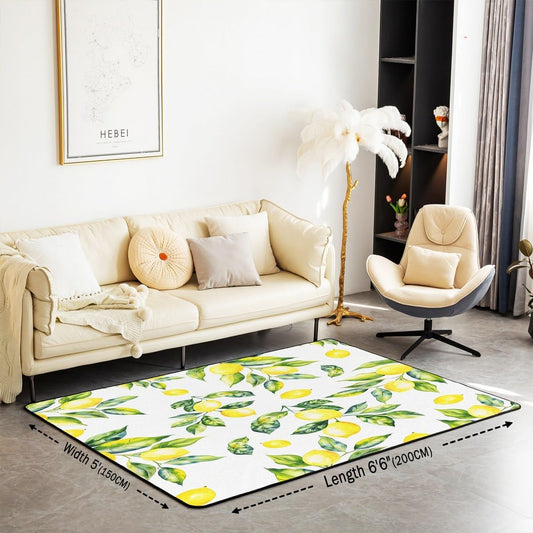 Lemon Area Rug 3x5 Botanical Lemon Pattern Indoor Floor Mat Room Decorative Tropical Fruit Living Room Rugs Yellow Green Accent Rug