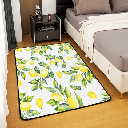 Lemon Area Rug 3x5 Botanical Lemon Pattern Indoor Floor Mat Room Decorative Tropical Fruit Living Room Rugs Yellow Green Accent Rug