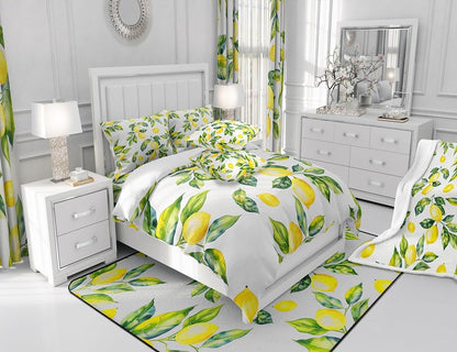 Lemon Area Rug 3x5 Botanical Lemon Pattern Indoor Floor Mat Room Decorative Tropical Fruit Living Room Rugs Yellow Green Accent Rug