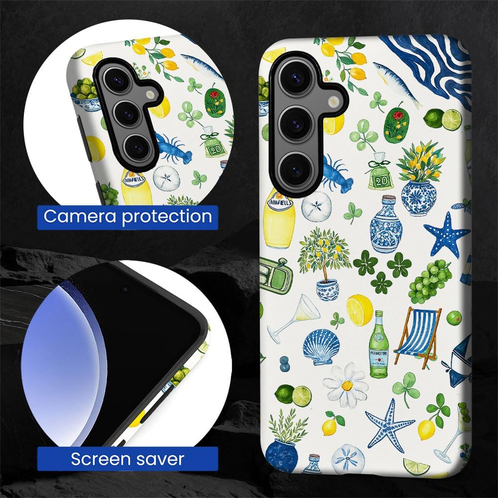Compatible with Samsung Galaxy S24 Plus,Frosted PC Anti-Scratch Shockproof Case - Cute Aesthetic Lemon Pattern