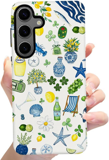 Compatible with Samsung Galaxy S24 Plus,Frosted PC Anti-Scratch Shockproof Case - Cute Aesthetic Lemon Pattern