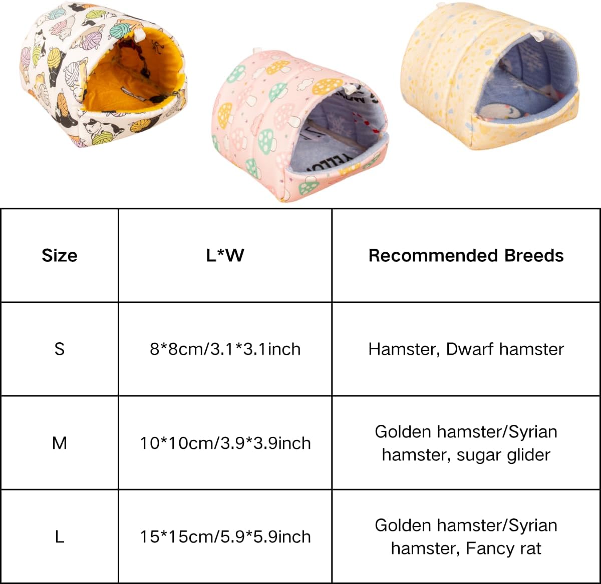 Hamster Bed, Sugar Glider Hideout Washable Small Animal House Cage Accessories for Golden Syrian Rats (Yellow,Small)