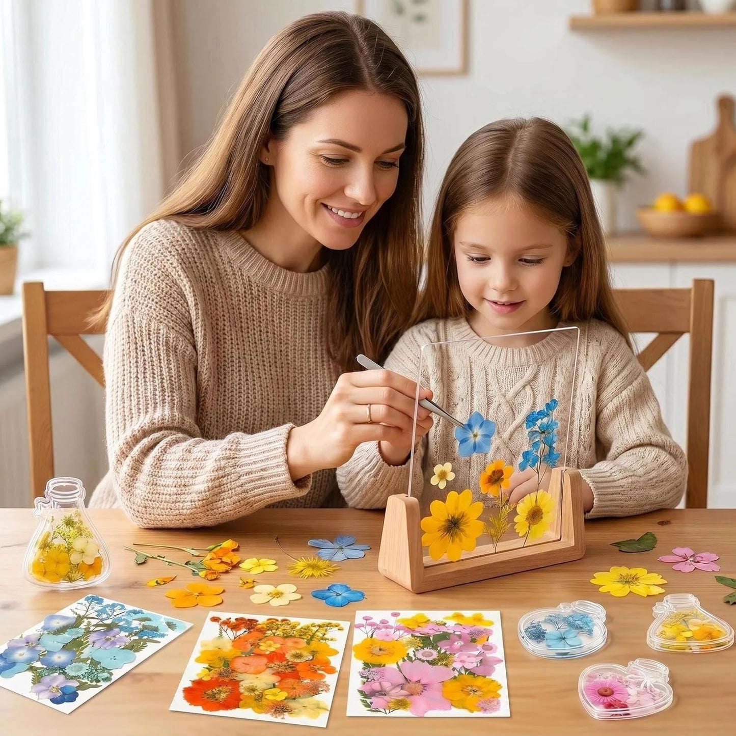 Pressed Dried Flowers Craft Kit, 180Pcs Dried Flowers Leaves, DIY Floral with 6×8in Wooden Acrylic Frame, 20 Bookmarks for Resin Art, Candle Soap Making, Nail Art, Face Decor, Home Decoration