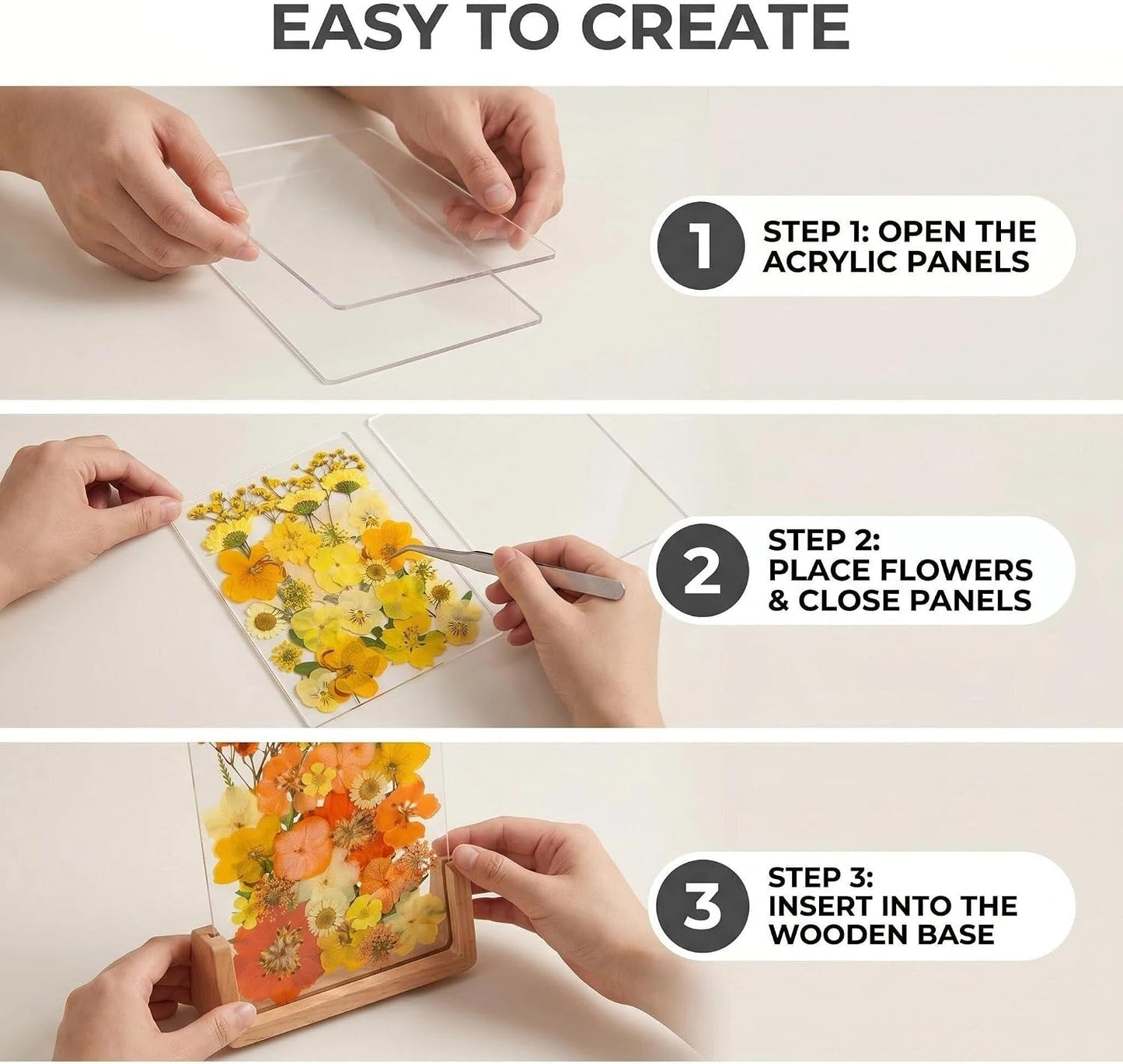Pressed Dried Flowers Craft Kit, 180Pcs Dried Flowers Leaves, DIY Floral with 6×8in Wooden Acrylic Frame, 20 Bookmarks for Resin Art, Candle Soap Making, Nail Art, Face Decor, Home Decoration