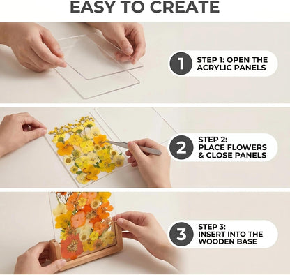 Pressed Dried Flowers Craft Kit, 180Pcs Dried Flowers Leaves, DIY Floral with 6×8in Wooden Acrylic Frame, 20 Bookmarks for Resin Art, Candle Soap Making, Nail Art, Face Decor, Home Decoration