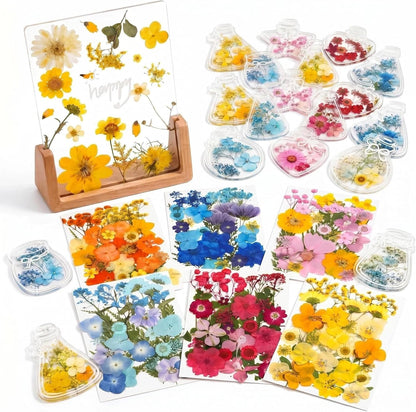 Pressed Dried Flowers Craft Kit, 180Pcs Dried Flowers Leaves, DIY Floral with 6×8in Wooden Acrylic Frame, 20 Bookmarks for Resin Art, Candle Soap Making, Nail Art, Face Decor, Home Decoration
