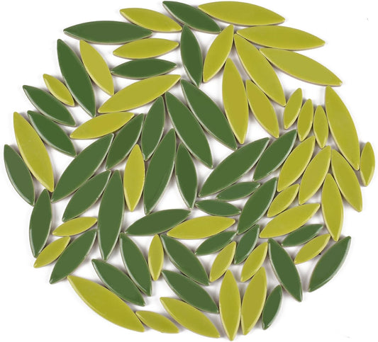 200g Mosaic Tiles Bulk, Petal Mosaic Tiles for Crafts Willow Leaf Shaped Pieces for Mosaic Crafts Supplies(Mixed Green)